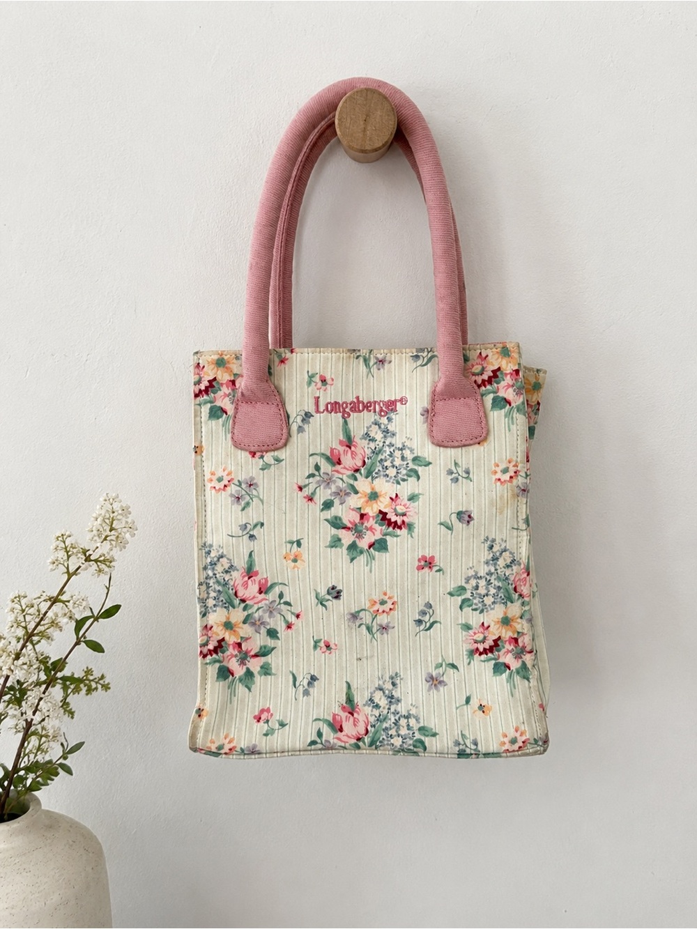 Vintage Longaberger Floral Canvas Tote | Cottagecore Coquette